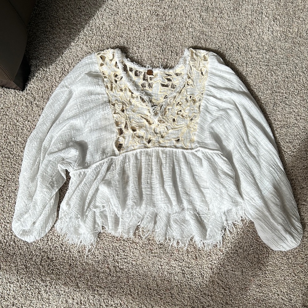 Free People Flowy White Blouse
